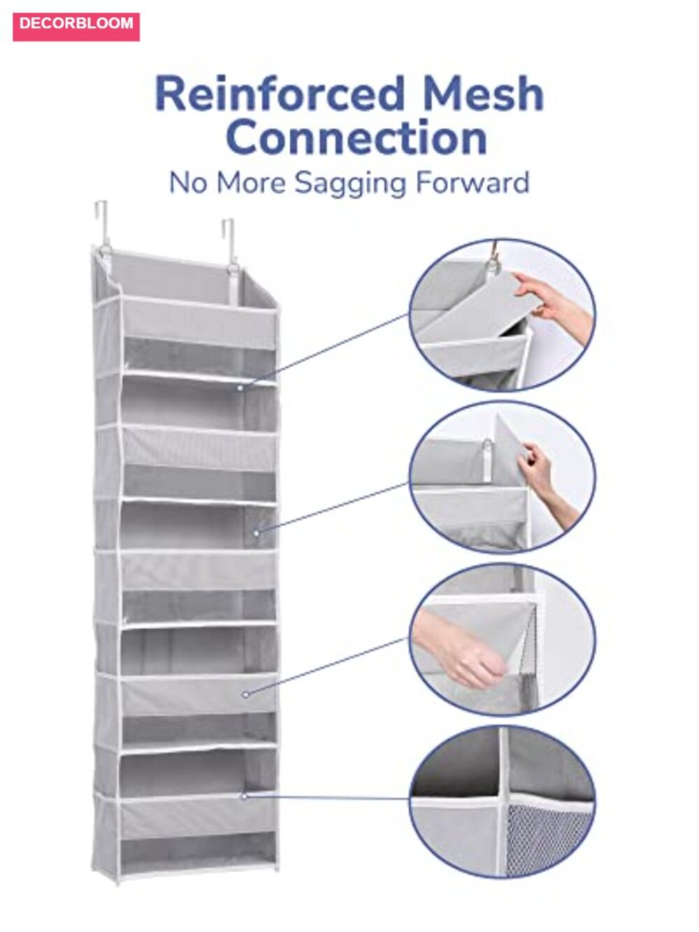5-Layer Over Door Storage Organizer with Mesh Pockets, Clear Windows, 44 lbs - Picture 5 of 6